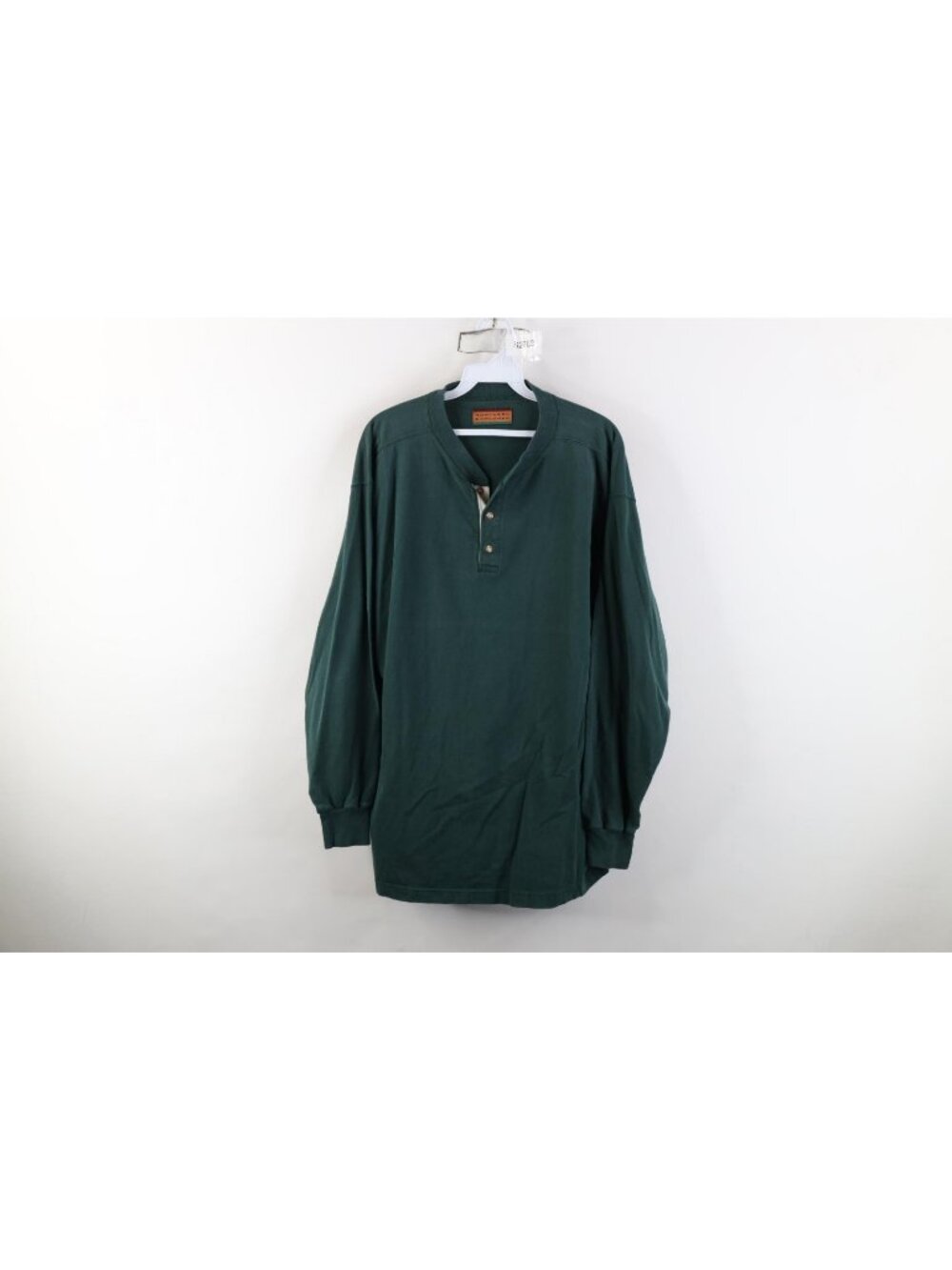 Vtg 90s Streetwear Mens Large Faded Blank Heavy Long Sleeve Henley T-Shirt Green
